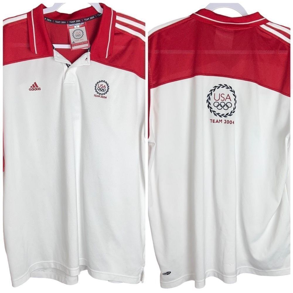 Adidas team usa mens xl 2004 almost vintage red white stripe polo shirt